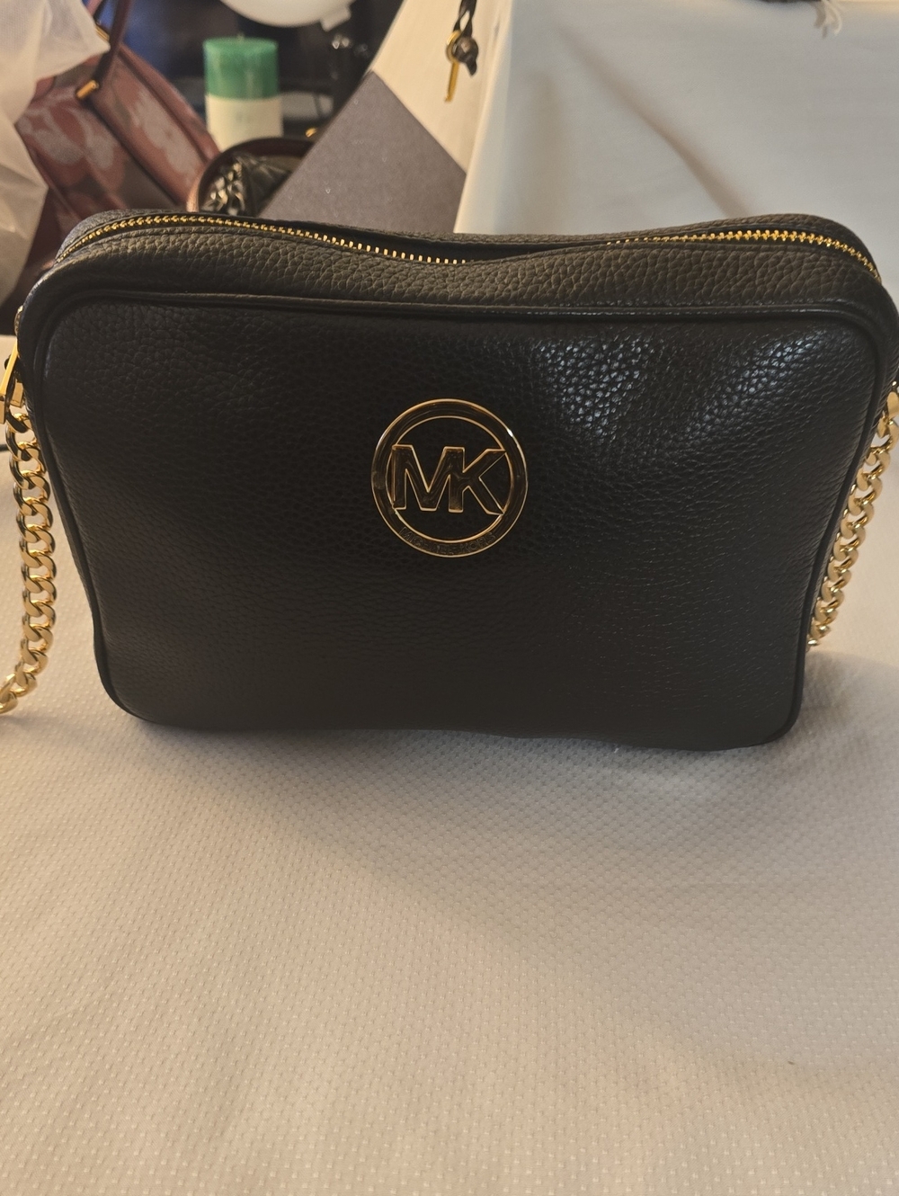 Michael Kors Black Pebbled Leather Crossbody with Gold Hardware NWT